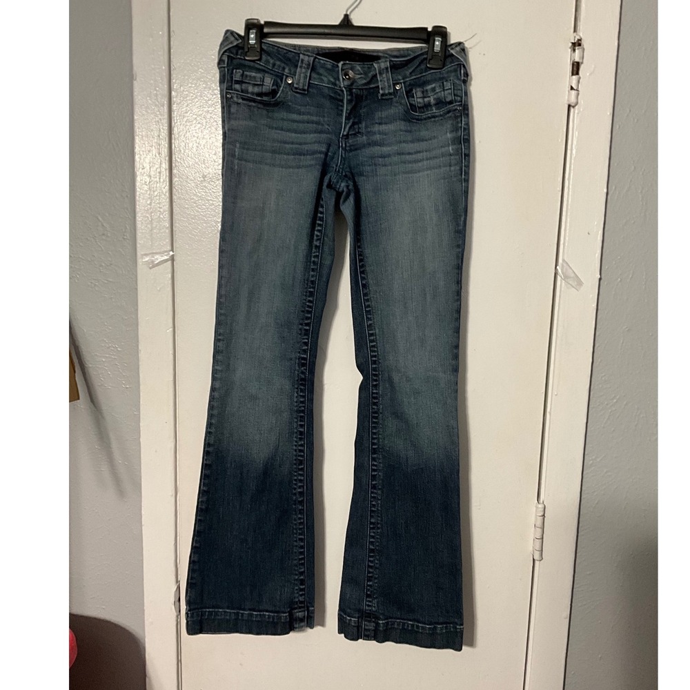 Refuge Denim Womens Low Rise Bootcut Jeans Blue Rhinestone P2450 Size 3 x 30